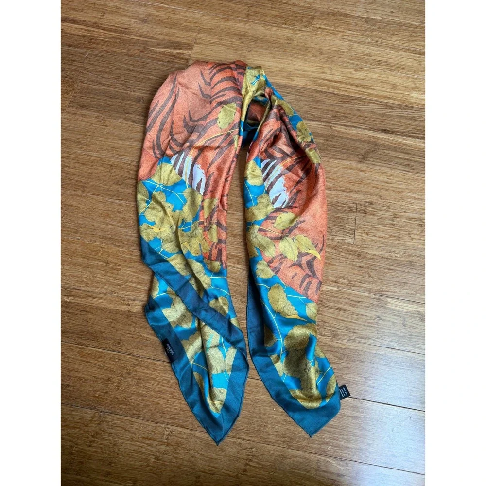 JIM THOMPSON Junglecore Sarari Silk Scarf Women Teal Tiger Twill Printed Scarf